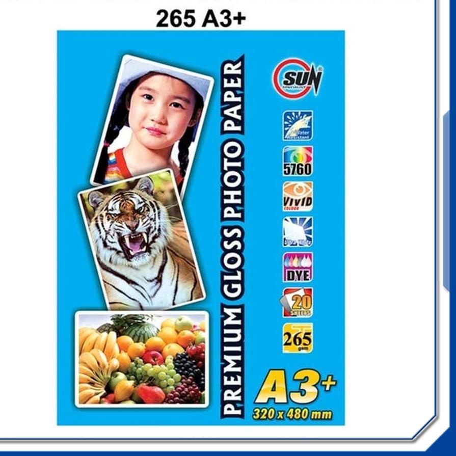 

이 Kertas Foto Glossy A3+ / A3 plus - SUN Gloss Po Glossy Paper Ketebalan 210, 240, 265 gsm Kekinian