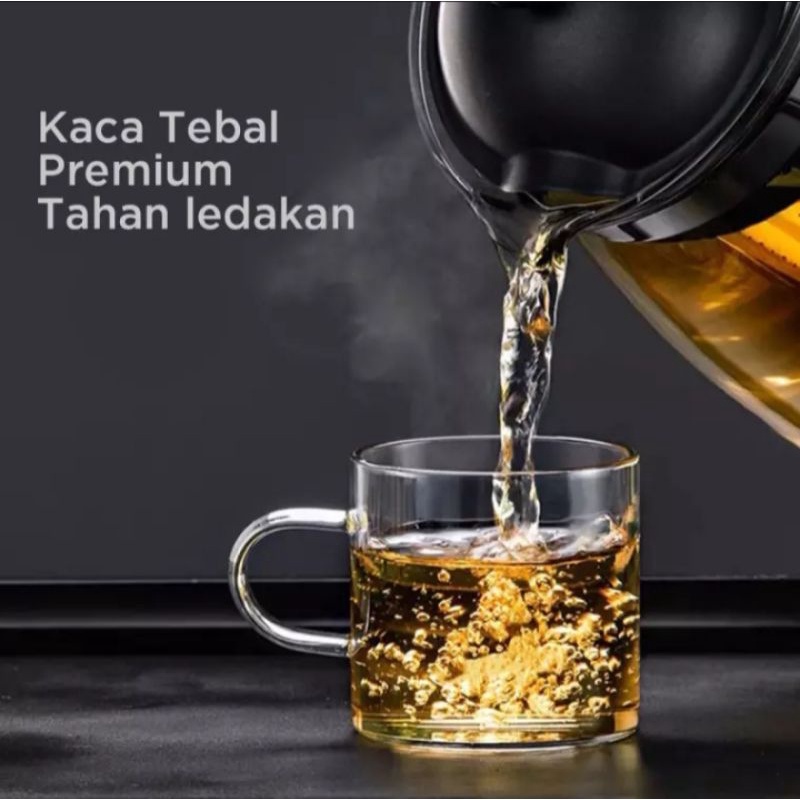 Teapot Glass Infuser 700 ML / Teko Kaca Saringan Stainless Steel