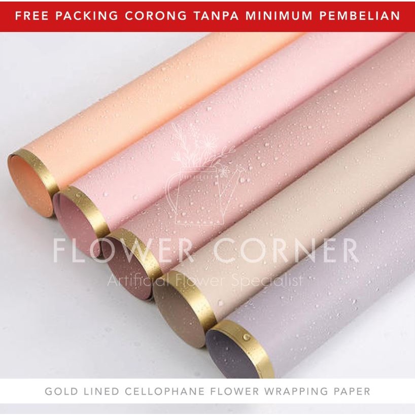 

5 LEMBAR Gold Lined Cellophane Flower Wrapping Paper Kertas Buket Bunga (FW009)