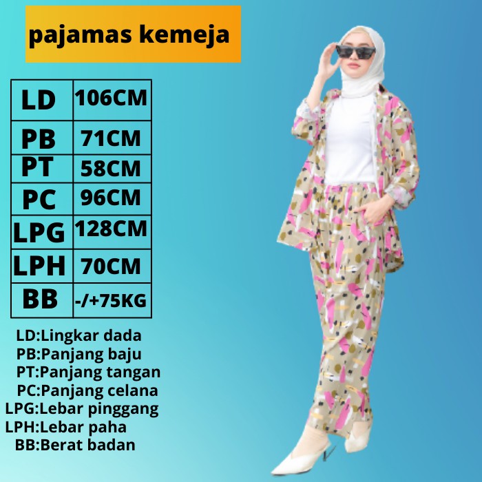 BAJU TIDUR PAJAMAS RAYON VISCOSE KEMEJA KATUN RAYON WANITA KEKINIAN FREE MASKER-3