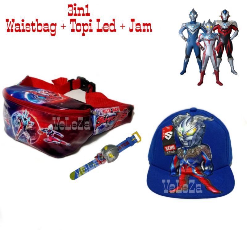 Waist bag tas selempang anak Ultraman gratis topi led jam tangan