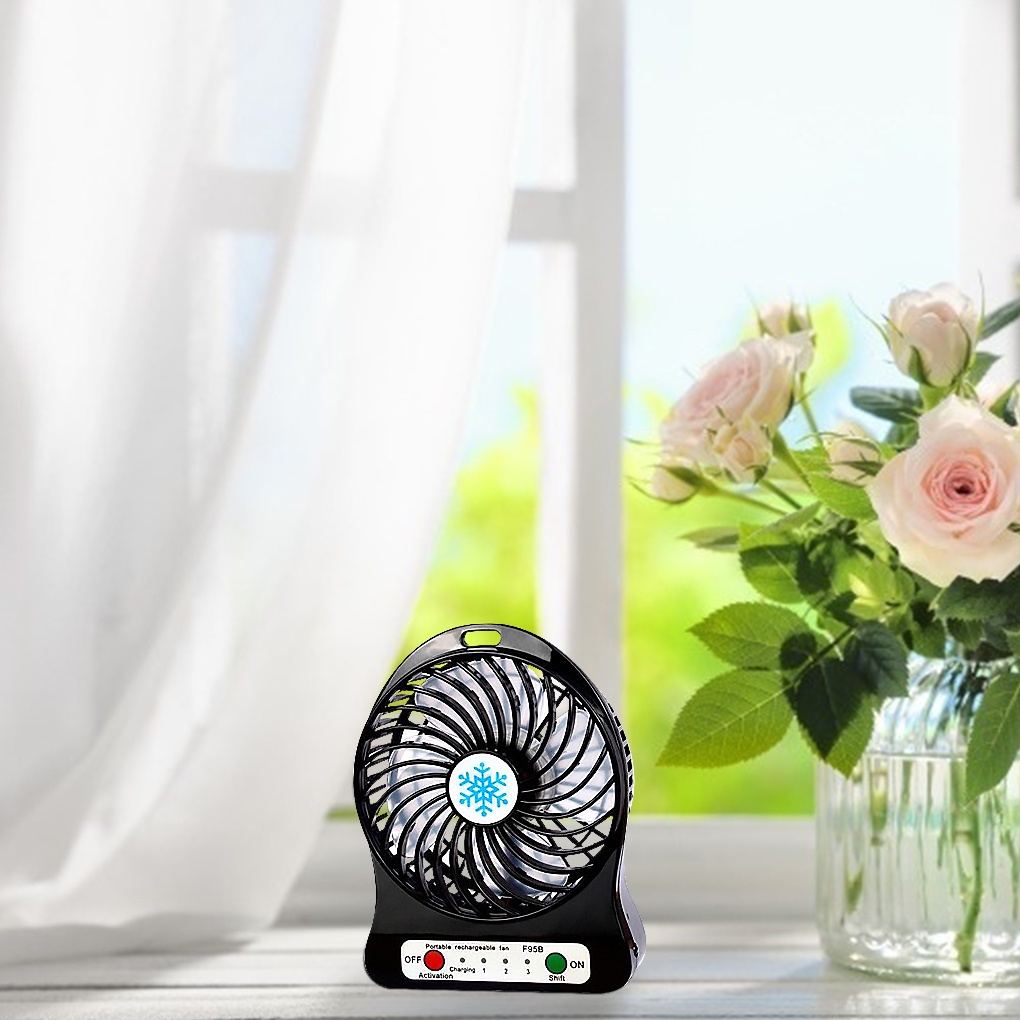 [huite]USB Rechargeable Mini Fan Indoor Outdoor Portable Desktop Plastic Electric Fan with LED Light