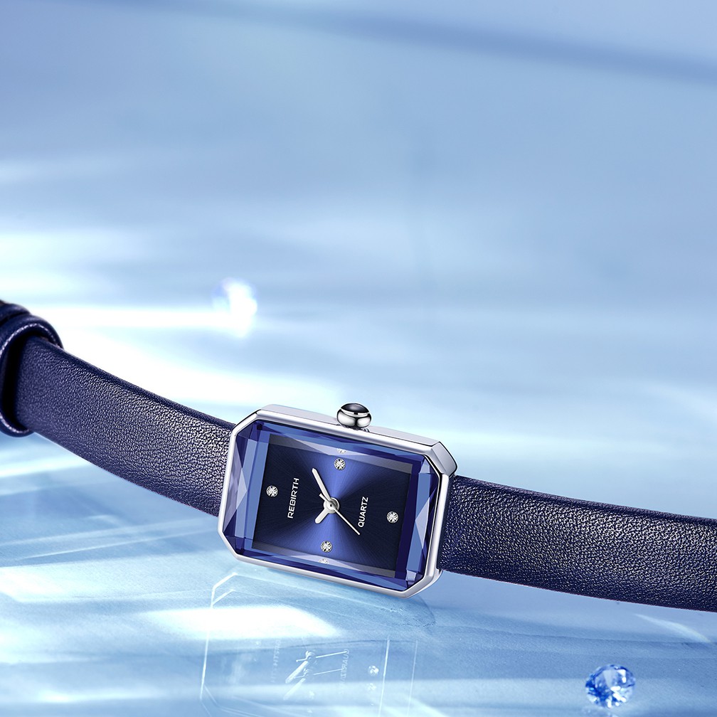 REBIRTH Jam Tangan Wanita Mode Santai Tali Kulit Tahan Air Kuarsa Jam Tangan Cewek-3