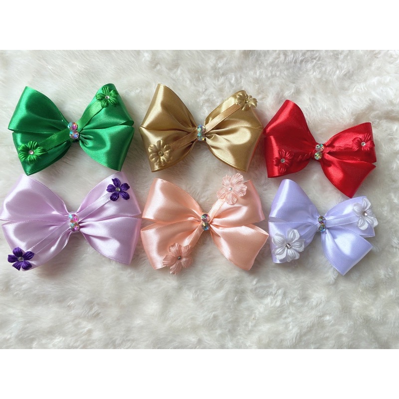 Jepitan pita satin M hias bunga aneka warna / one pair satu pasang sepasang anak dewasa kids adult p