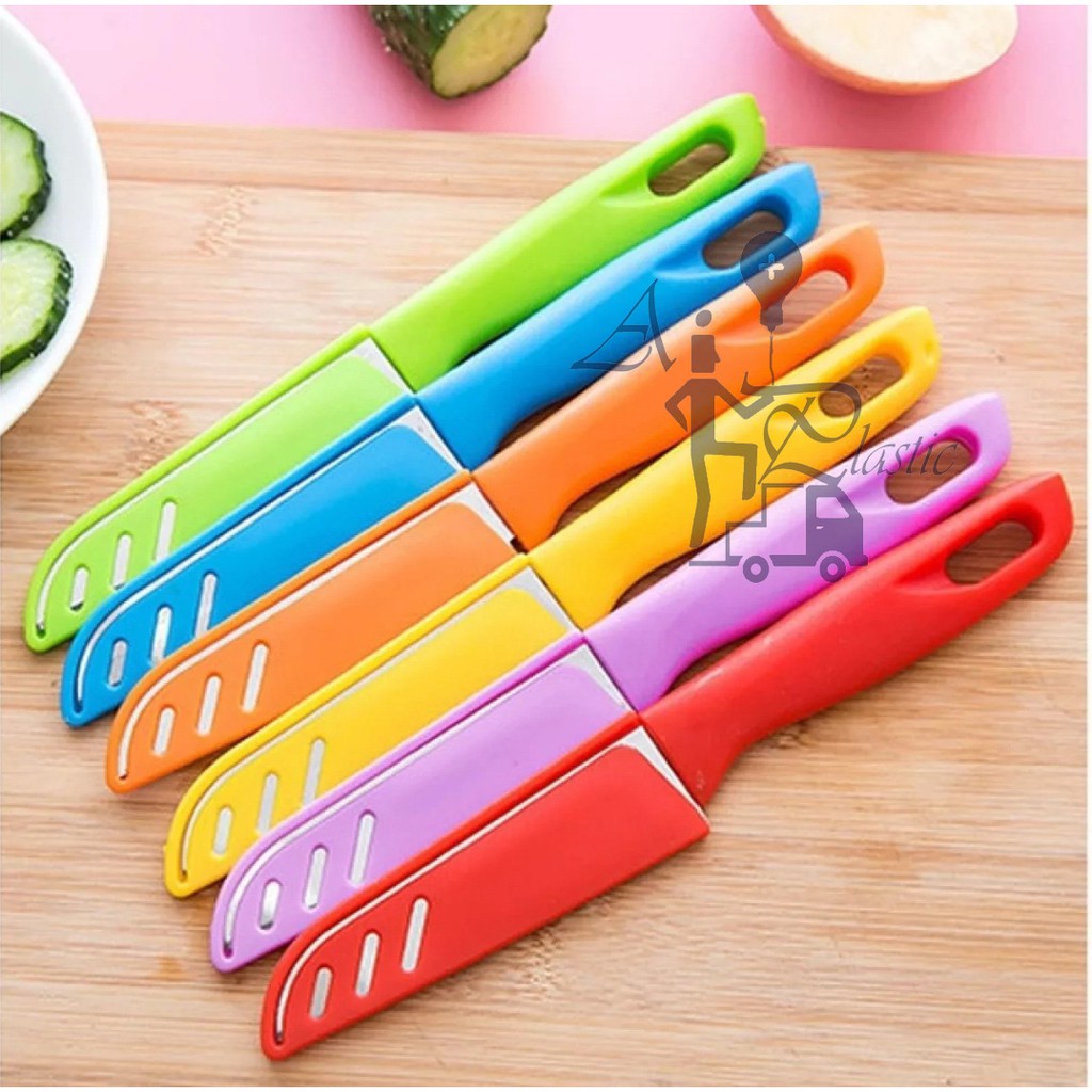 AIO Plastic-Pisau Dapur Stainless Steel Knife Buah Sayur Kupas Potong Serbaguna Warna Warni