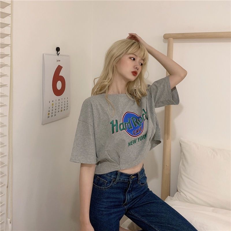 (M - XXL 3XL) CROPTOP kaos Crop Tee NEW YORK Oversize Korean Style Ulzzang Cotton Combed Bigsize Street Wear M L XXL XXXL