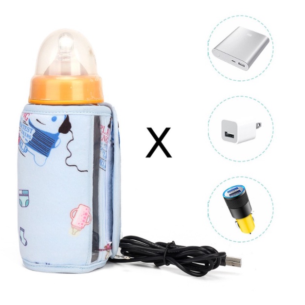 Portable Bottle Warmer Heater Travel Baby Cartoon Milk Water USB Cover