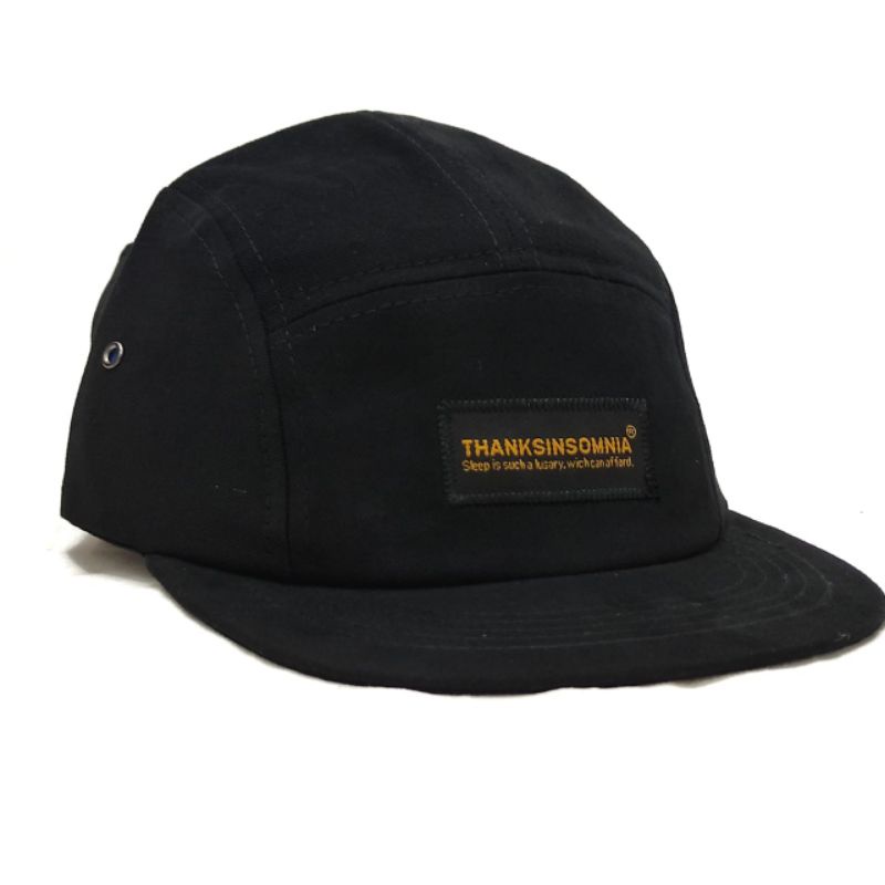 TOPI 5 PANEL TOPI PANEL VISOR PENDEK THANKINSOMNIA HITAM GOLD