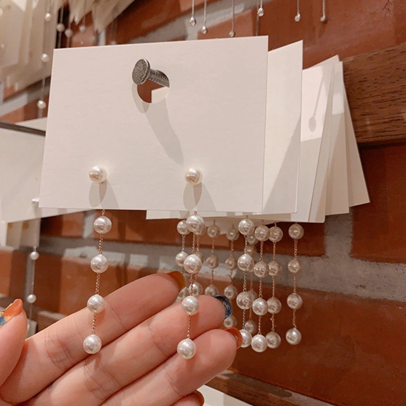 Anting Gantung Panjang Model Tetesan Air Dengan Rumbai Mutiara Natural Gaya Korea Jepang Untuk Wanita