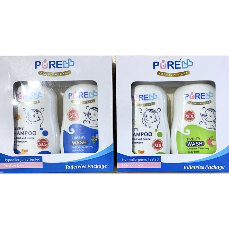 Pure BB Baby Travel TOILETRIES PACK Freshy / Fruity - Wash & Shampoo 80 ml - PREMIUM Package