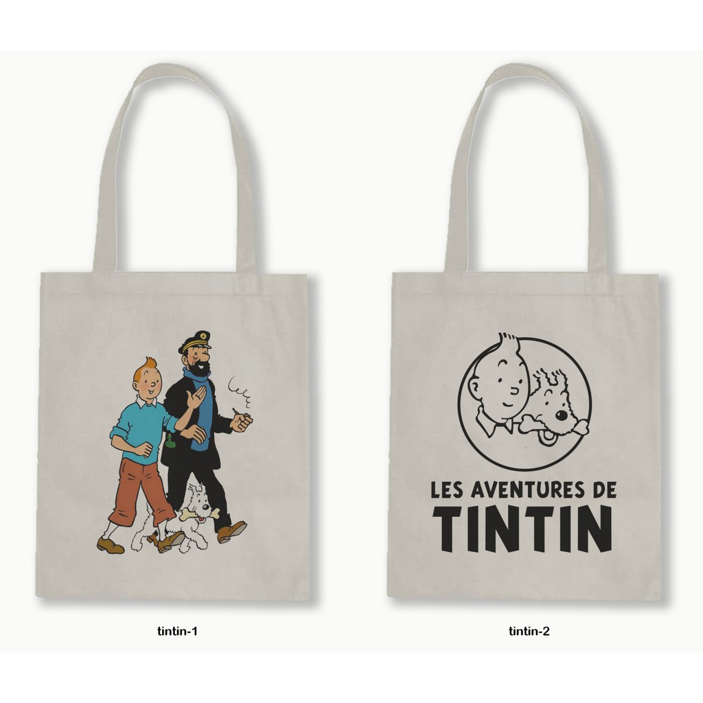 Tas Tote Bag Resleting Kanvas/Blacu  - Tintin Series.01