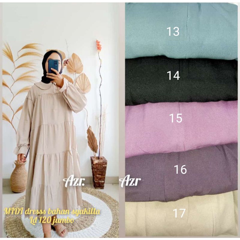 Middi Dress Gamis Wanita Bahan Syakila Crinkle Nyaman Adem Dipakai