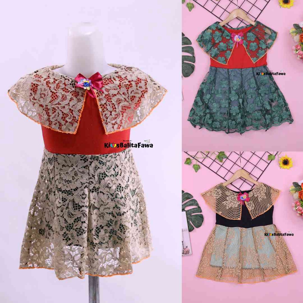 Dress Diana uk 3-4 Tahun / Baju Kensi Brukat Anak Perempuan Import Quality Dres Cape Cewe Gaun Pesta