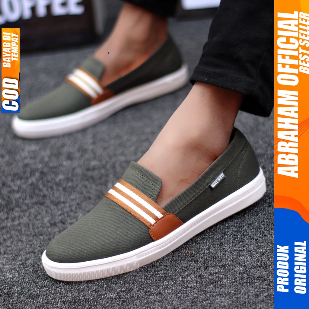 Abraham Kante - Sepatu Slip On Santai Casual Pria Hitam Kanvas Original