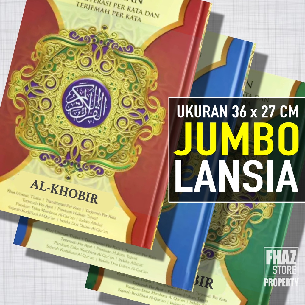 Al quran Alkhobir Jumbo Latin Perkata Terjemah Tajwid Dua Warna Alquran Lansia Al-Qur'an A3 B4 Untuk