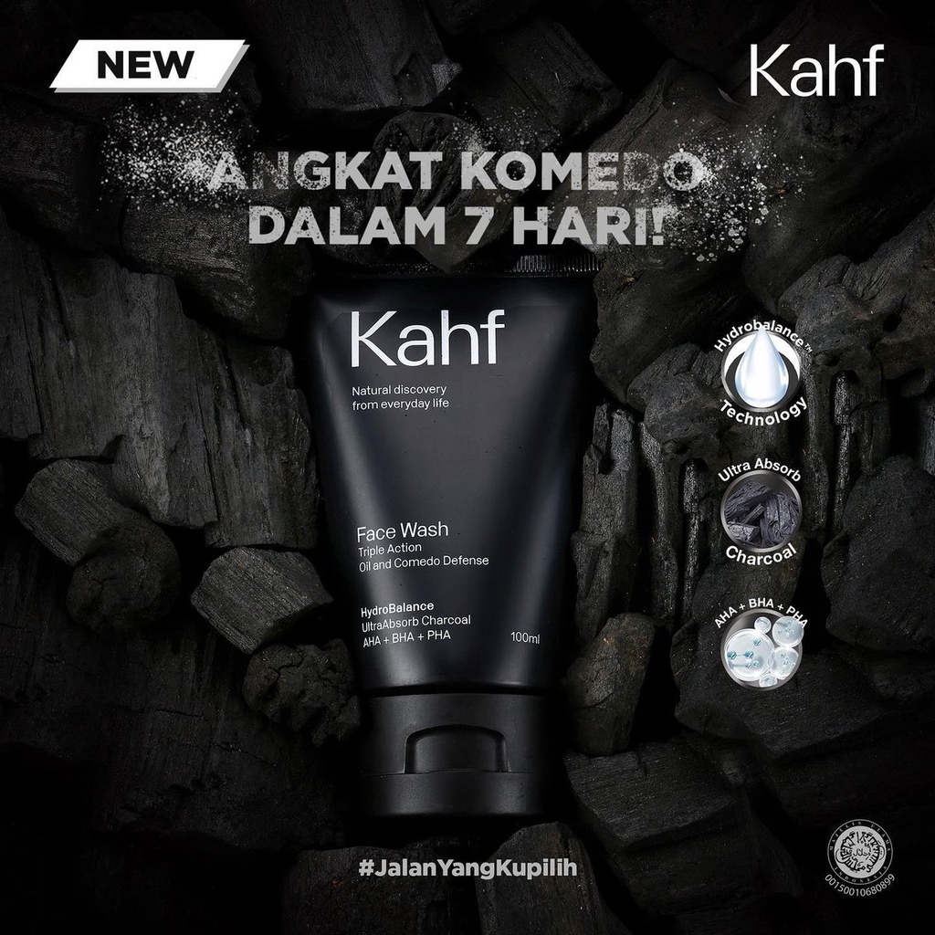 KAHF Face Wash Triple Action Oil &amp; Comedo 100ml - Sabun Muka Pembersih Wajah Pria Untuk Kulit Berminyak Komedo