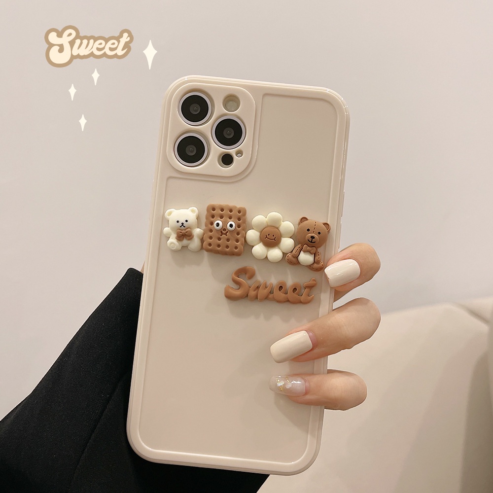 IPHONE Iphone14 13 12mini 11 Pro Max X XS XR 87 Plus 2020 SE 3d Cookie Bear Full Casing Pelindung