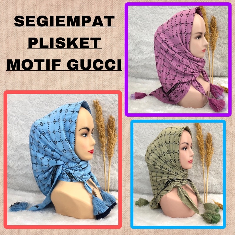 SEGIEMPAT PLISKET MOTIF GUCI JAMBUL / HIJAB PRISKET / Hijab segiempat / Kerudung segiempat / segiemp