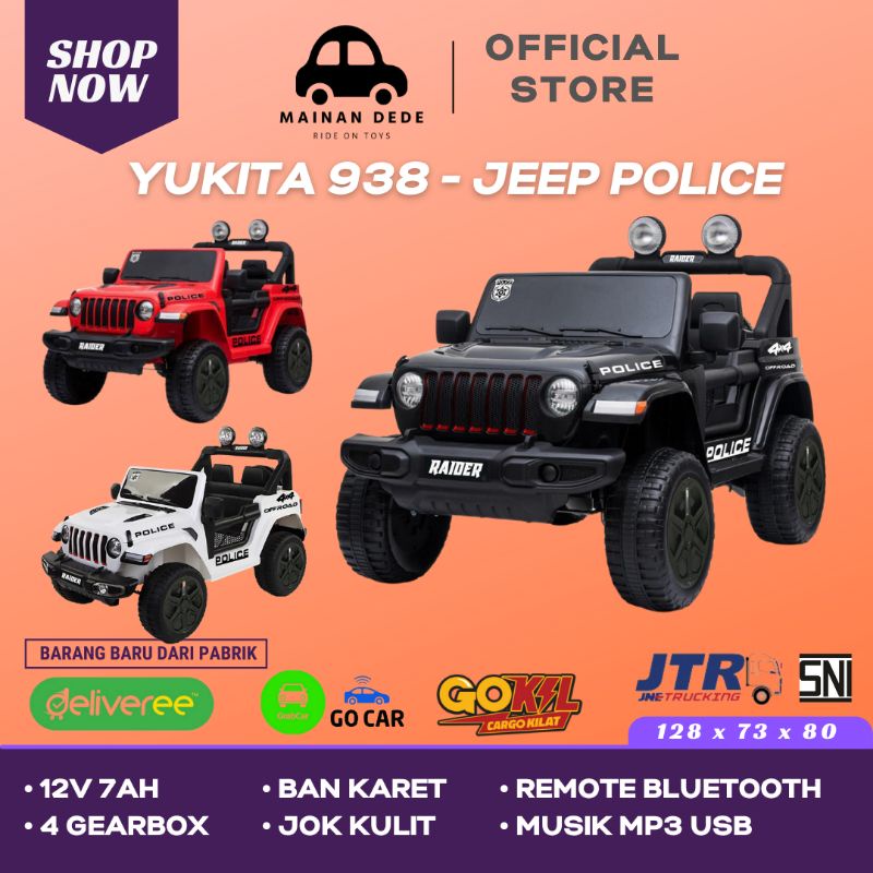 Mainan Mobil Aki Anak Jeep Police Yukita 938 Ban Karet Jok Kulit
