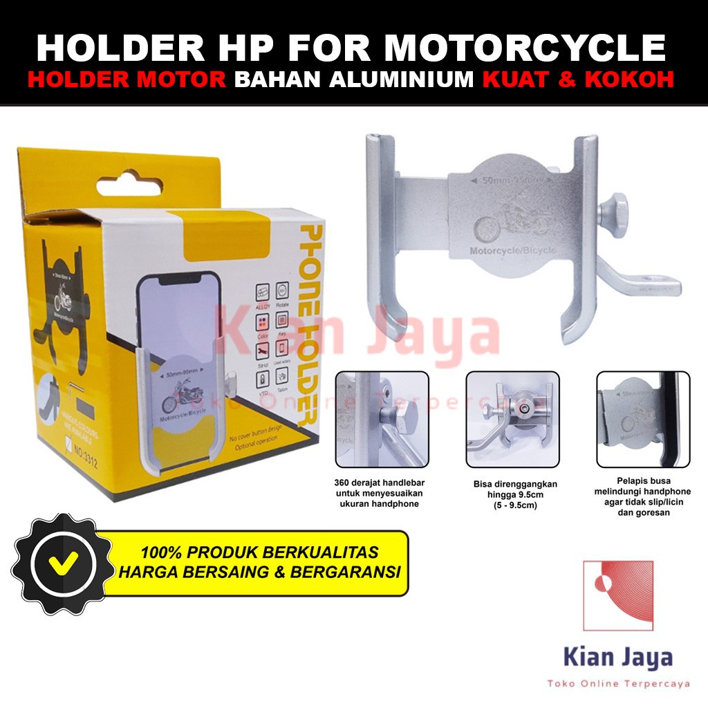 Holder Motor Bahan Aluminium Dudukan Handphone Hp Kuat dan Kokoh