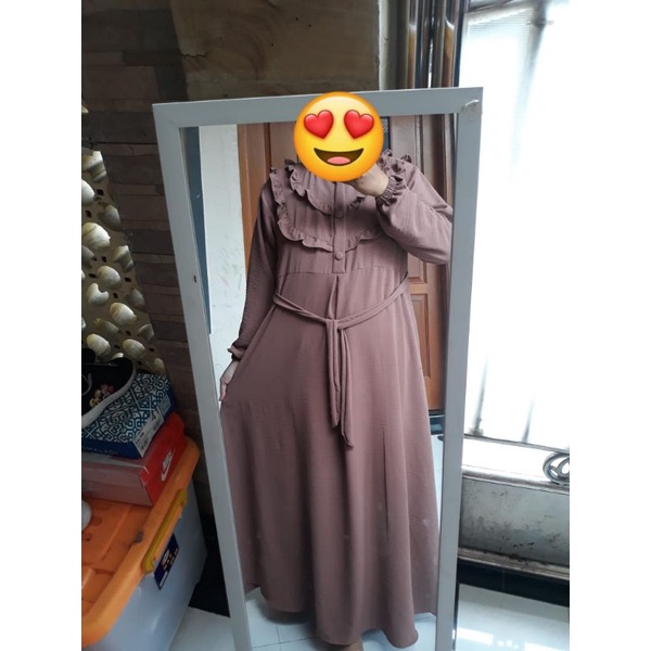 Gamis Crinkle Airflow Ruffle Tangan Balon