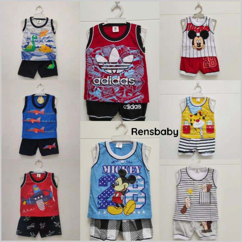 EROS SINGLET Setelan baju celana pendek bayi MICKEY, DORAEMON, SHARK, YUPI, COLA