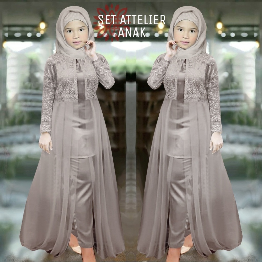 BISA COD - SET ATTELIER LONG TUNIK BRUKAT ANAK 6-8th / SET ATTELIER KID / STELAN BRUKAT LEBARAN ANAK