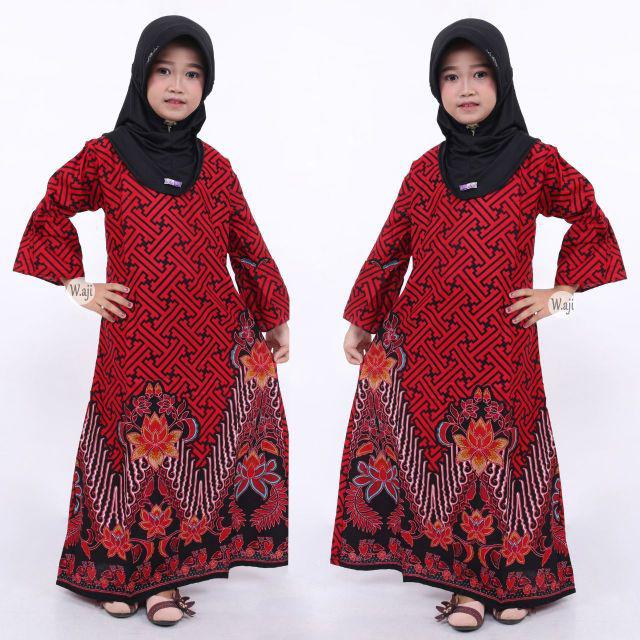 (COUPLE KELUARGA) Maura Couple - Sania Ruffle Batik Couple Ori Ndoro Jowi - BATA MERAH-GAMIS ANAK
