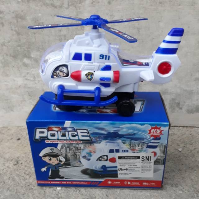 Mainan Helicopter Police Bump &amp; Go Baterai - Helikopter Anak Edukatif