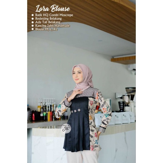 Atasan Batik Wanita Modern / Blouse Batik Kombinasi Mosscrepe Size M, L, XL ( ORIGINAL )