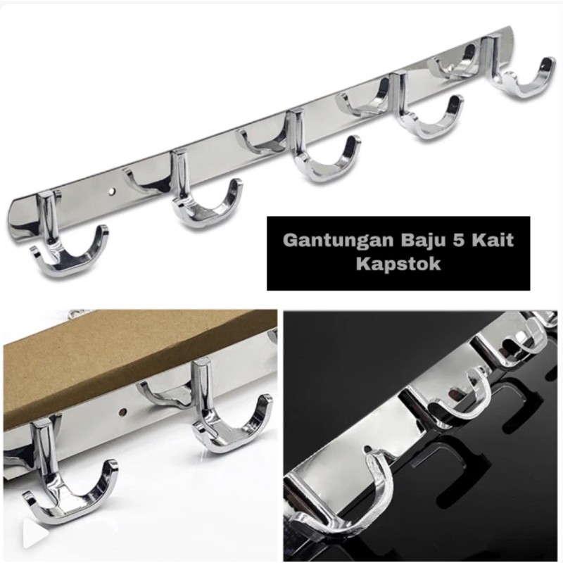 Kapstok Gantungan Baju Stainless 5 Kait 2 Hook Gantungan Handuk Dapur Serbaguna 0310