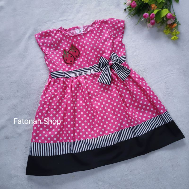 Dress anak 1 2 tahun polkadot baju anak cewek gaun anak strawberry merah ungu  dress fruit polka