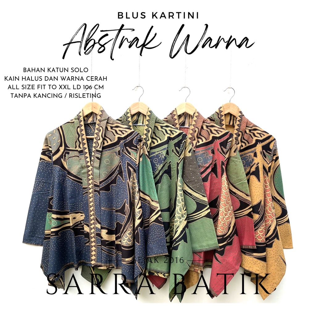 [PREMIUM] Blus Kartini Abstrak Warna Series Batik Soft Katun Atasan Kerja Casual Modern Solo Kantor Kerja