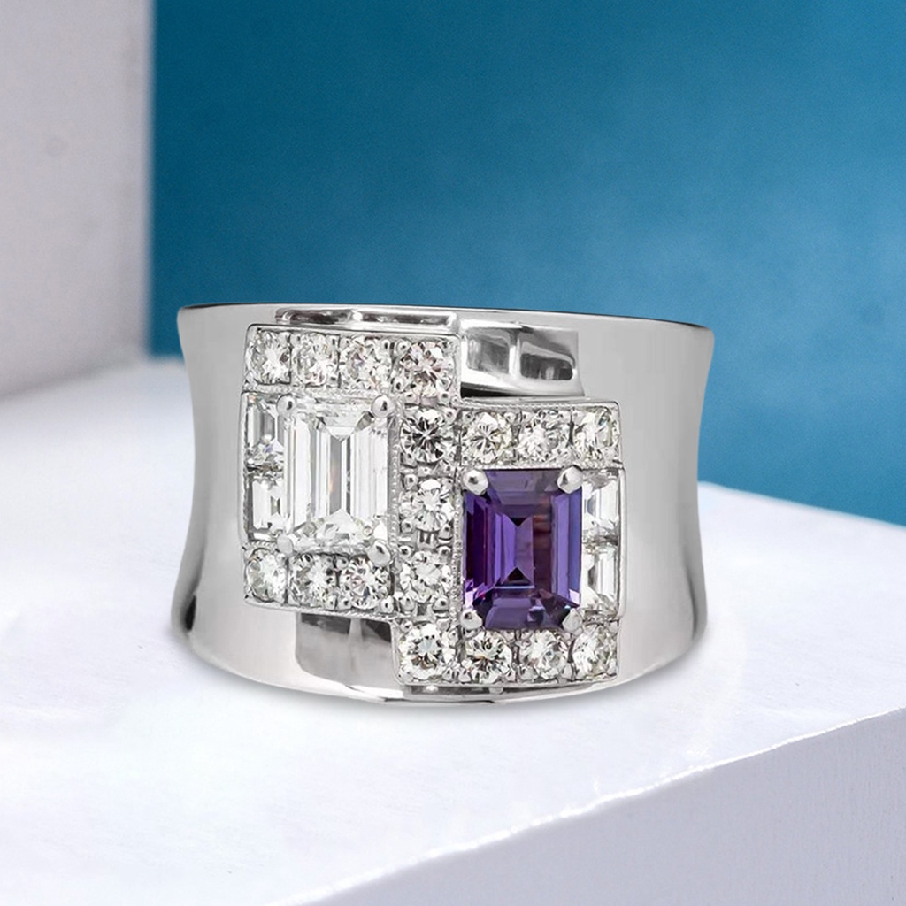 Hu Hu Hu Hu Hu Alat Bantu Pasang Kacamata♡ Cincin Berlian Imitasi Bentuk Geometris Warna Ungu Gaya Vintage Untuk Wanita