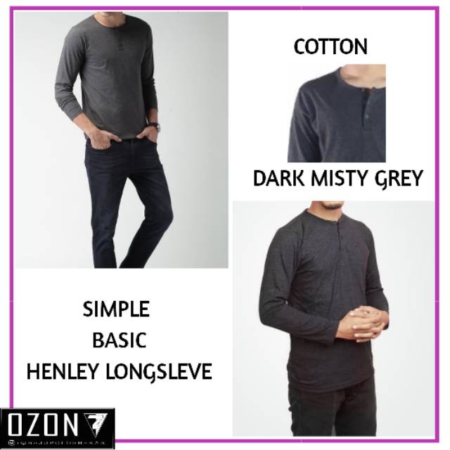 Kaos Kancing Kaos Henley Lengan Panjang Polos Best Seller Abu Tua Misty