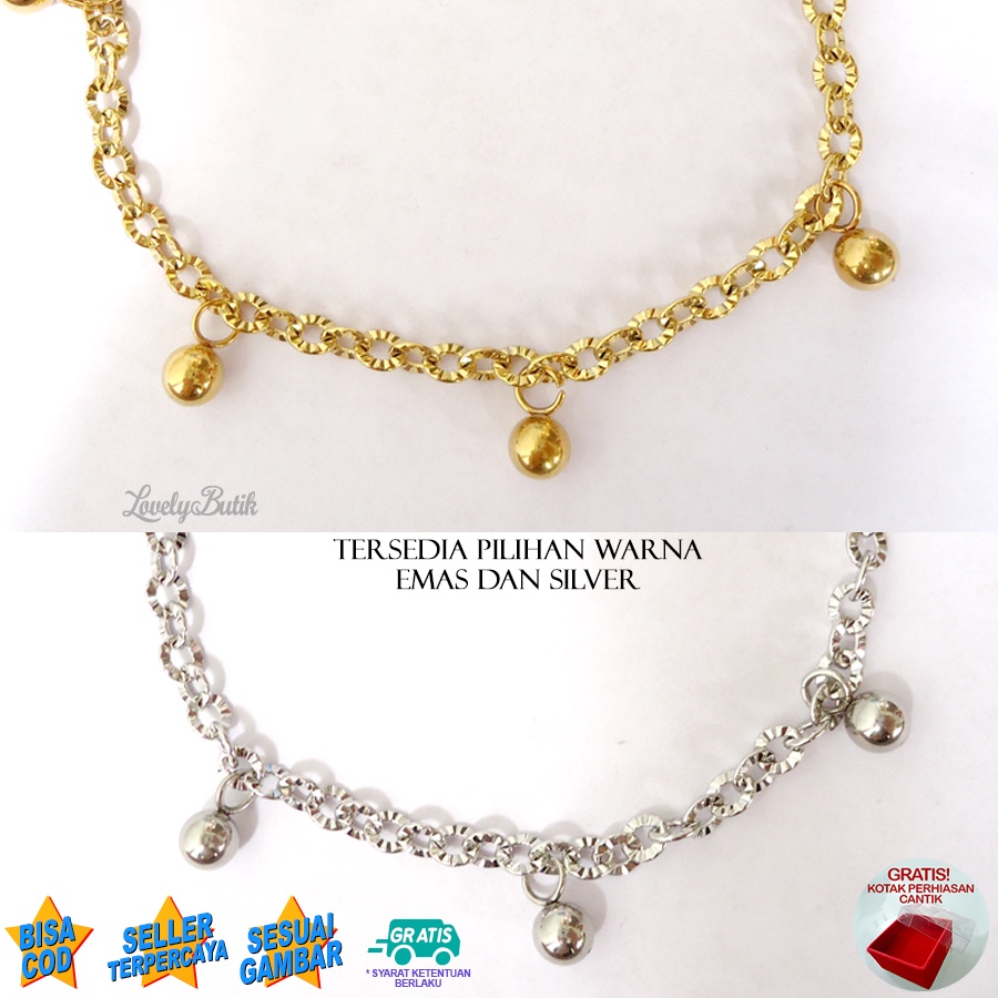 Lovelybutik Gelang Wanita Dewasa Titanium Anti Karat Free Gelang Tangan Anak Cewek Bahan Titanium Model Bola2 Bonus Kotak Perhiasan