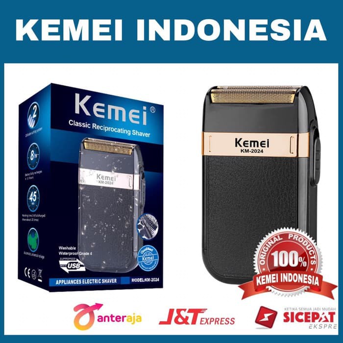 KEMEI INDONESIA KEMEI KM-2024 SHAVER WATERPROOF ALAT MESIN CUKUR JENGGOT KEMEI KM 2024