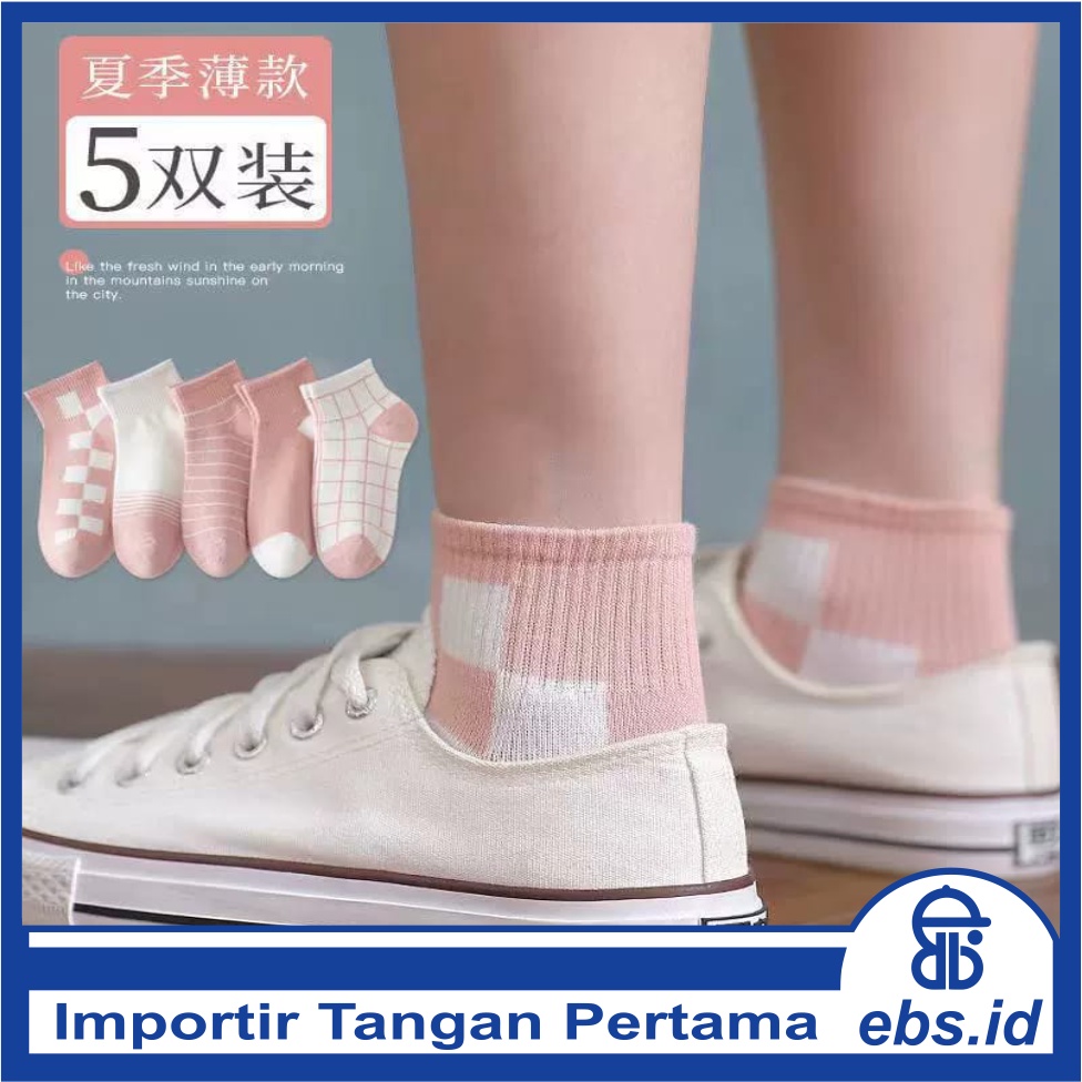 𝗘𝗕𝗦 ✅ KK039 Kaos Kaki (Tanpa Kemasan) Wanita Tipis Pendek Semata Kaki Motif Pinky Kotak Fashion Korea Women Sock Import Murah