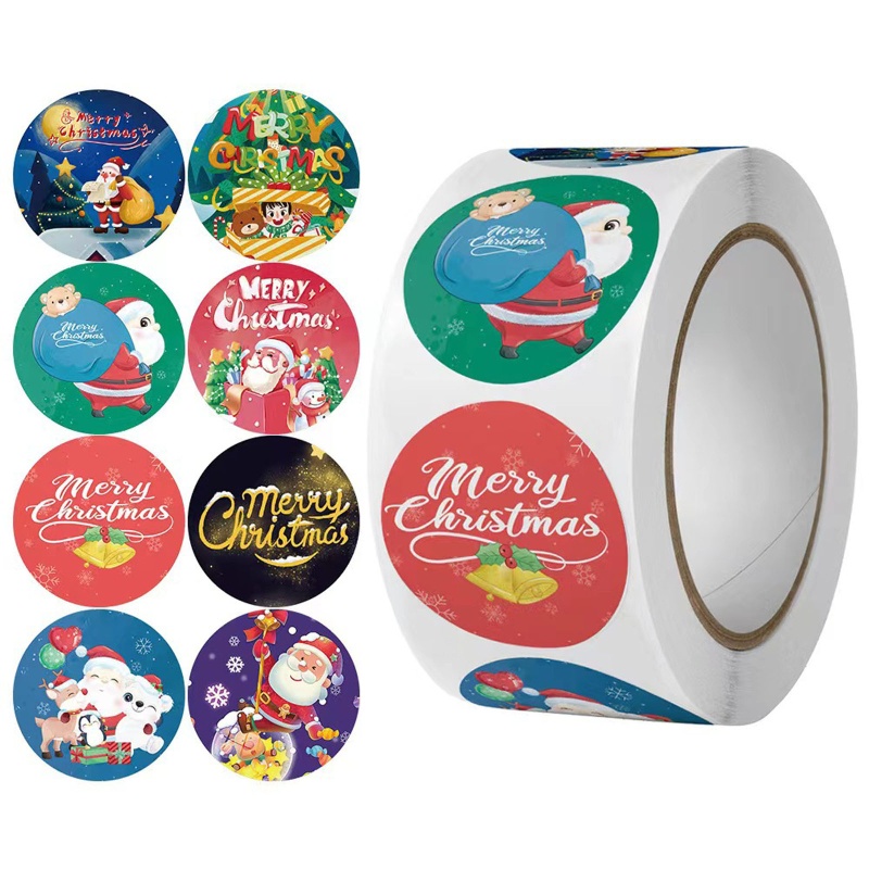 500 Pcs / roll Stiker Label Segel Desain Santa Claus Merry Christmas Untuk Alat Tulis Amplop