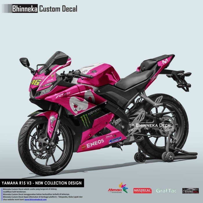 Decal Stiker YAMAHA R15 V3 NEW MOVISTAR PINK