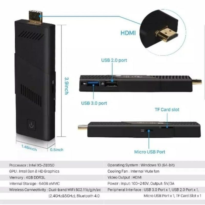 Mini PC Stick W5 Pro 4GB / 64GB Intel X5 HDMI USB 3.0 Windows 10 WIFI