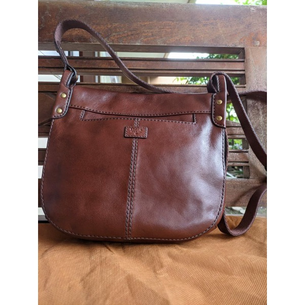 Preloved Tas Fossil Espresso Brown Vintage