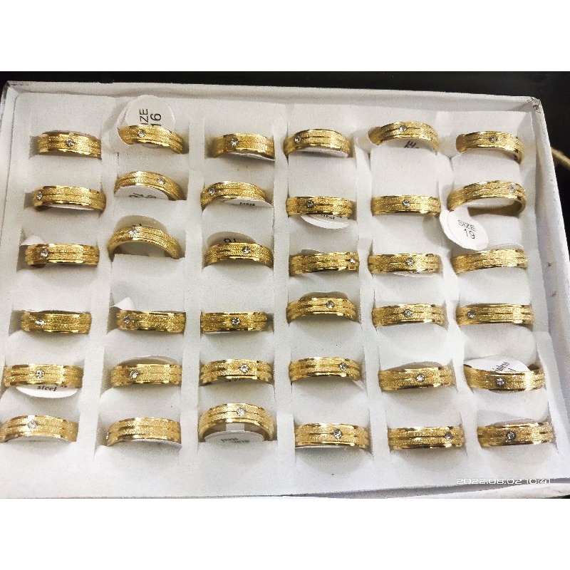 Cincin Stainless Steel pasir Gold Mata 1box isi 36pcs (3lusin)