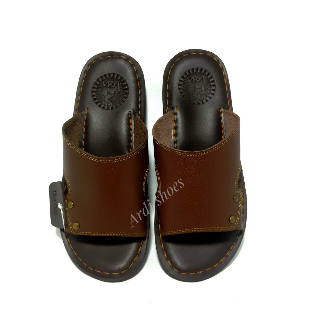 Sandal Kulit Pria Sendal Cowok  Slop Jepit Casual Sandal Santai Laki Laki Dewasa Warna Coklat