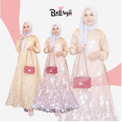 Gamis brukat Dewasa Remaja Kekinian model Modern nikahan Lebaran Terbaru 2022 Tulle Lilac Ld 102Gami