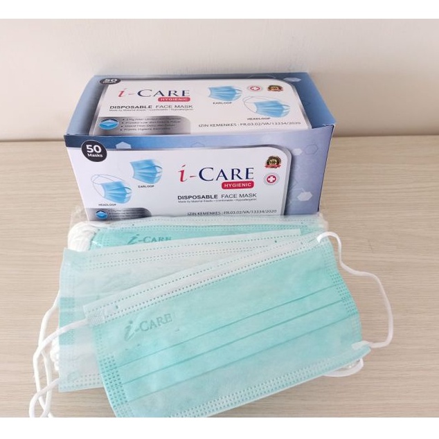 Masker Earloop Green 3ply isi 50 Pcs Kemenkes Earloop 3 Ply Hijau