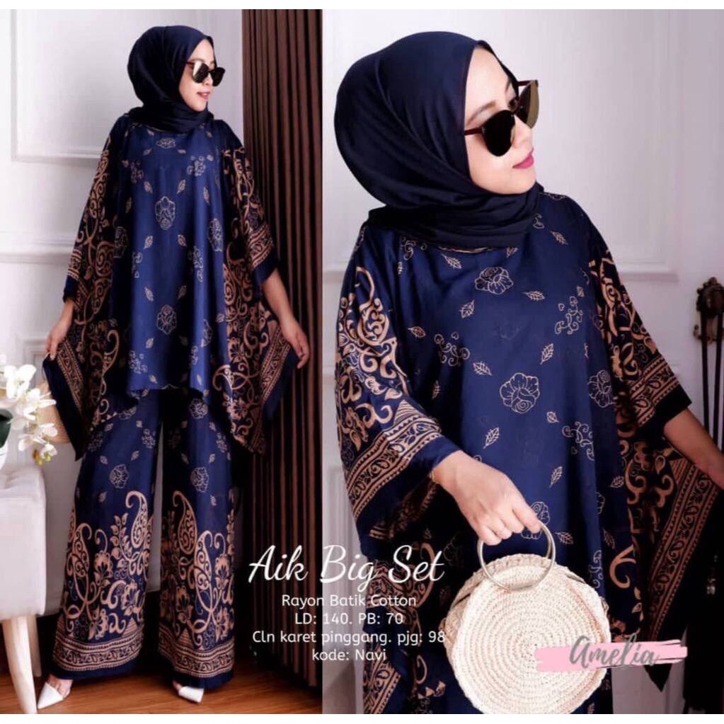 Setelan Wanita One Set Jumbo Waka Aik Big Set Motif Bunga Ori By Batik AW Rayon Tebal Busui Resleting Size Jumbo / Set Wanita