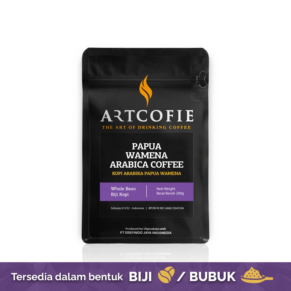 

Artcofie Kopi Papua Wamena Arabica Pouch Biji / Bubuk 200gr (Bubuk/Biji)
