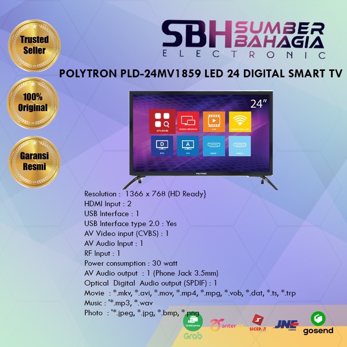 POLYTRON PLD-24MV1859 LED 24 DIGITAL SMART TV (NEW) (KHUSUS BANDUNG)