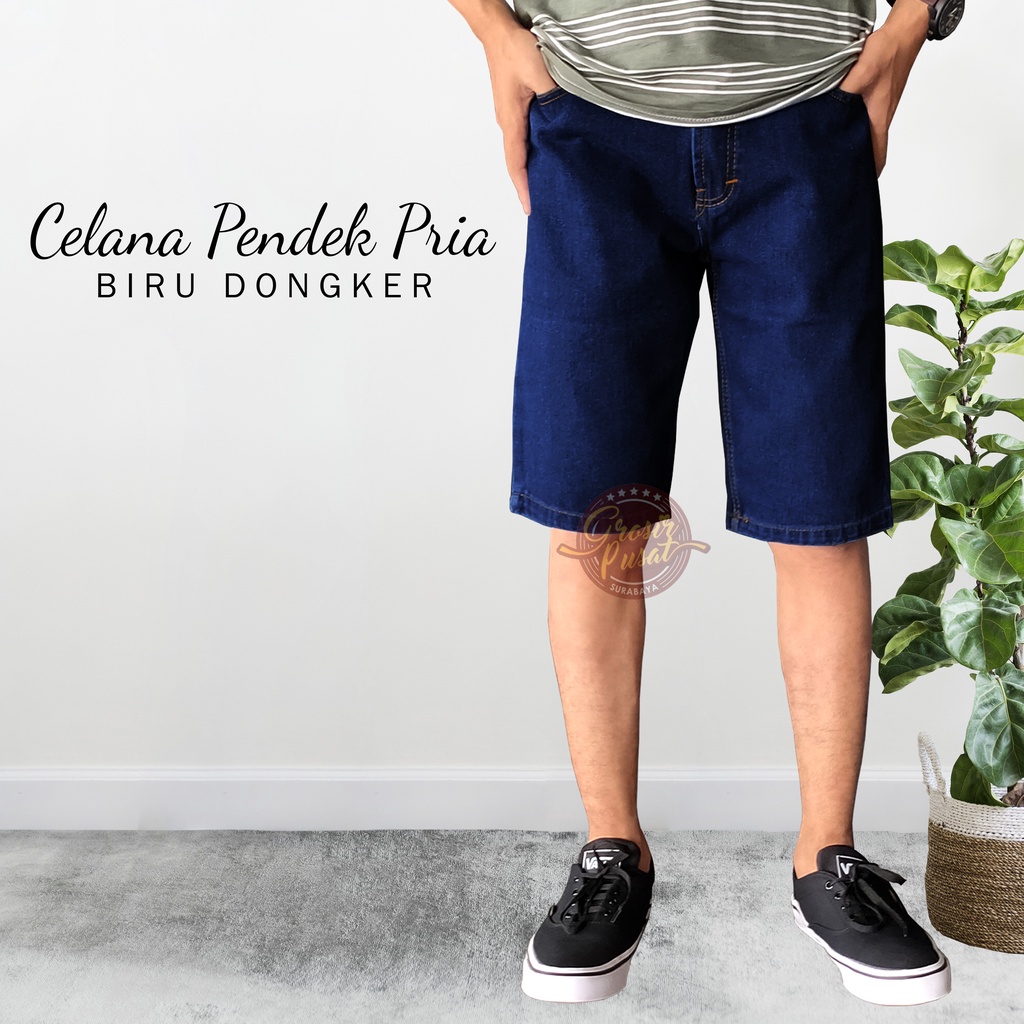 Celana Pendek Jeans Pensil Pria Biru Dongker 27 - 38